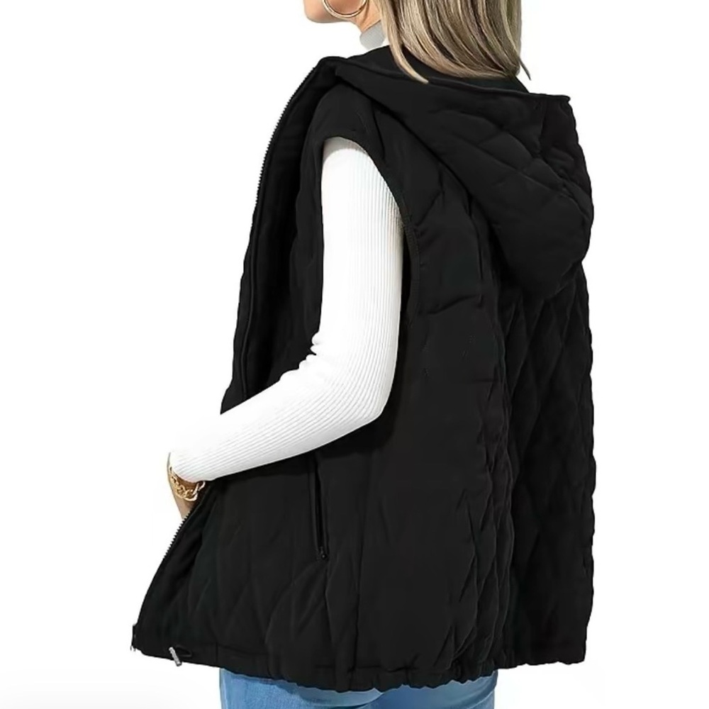 Black Quilted Hooded Vest